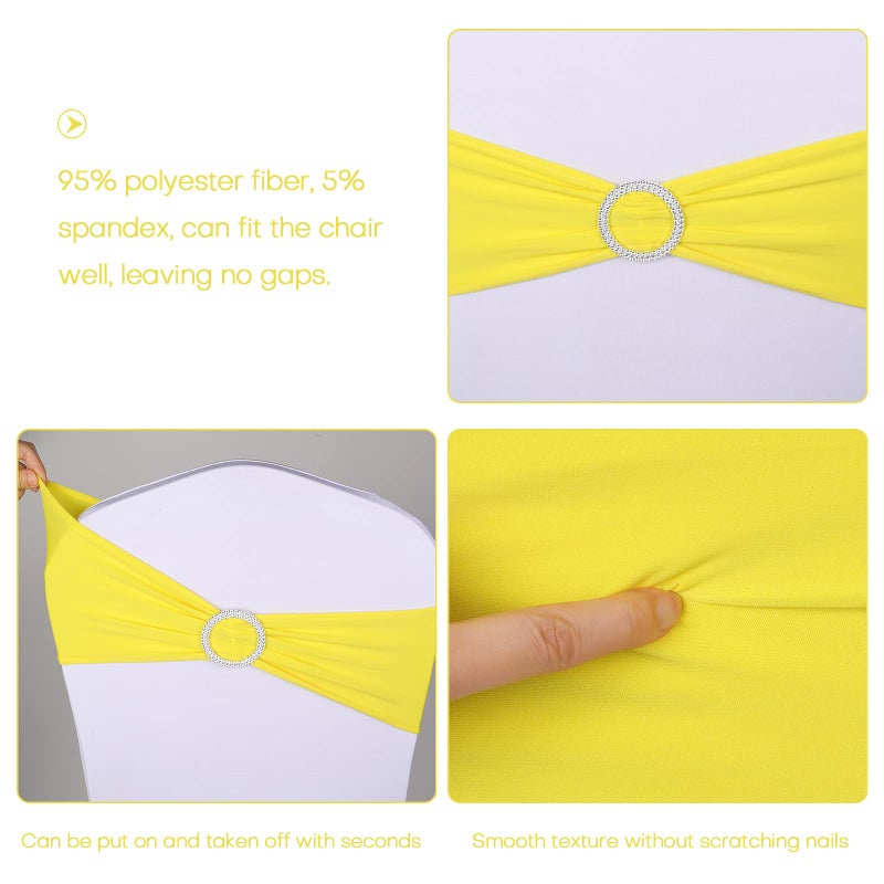 Boshen 100PCS Wedding Chair Decorations Stretch Chair Bows and Sashes for Party Ceremony Reception Banquet Spandex Chair Covers slipcovers (100, Yellow) - Image 2